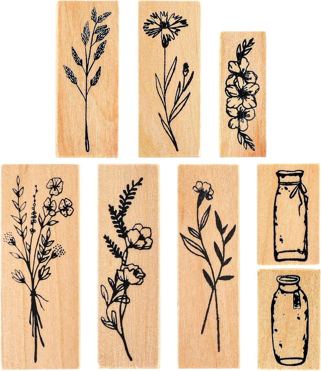 8 Pcs Vintage Wooden Rubber Stamps for Crafting Plant Stamps Flower Stamps Floral Stamps Decorative Stamps Set